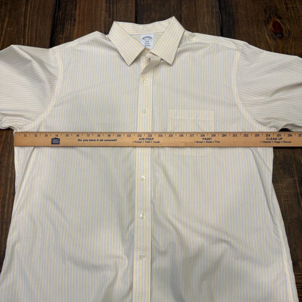 Brooks Brothers 1818 Regent Shirt Mens‎ 17.5 32/33 Yellow Blue Stripe Non-Iron